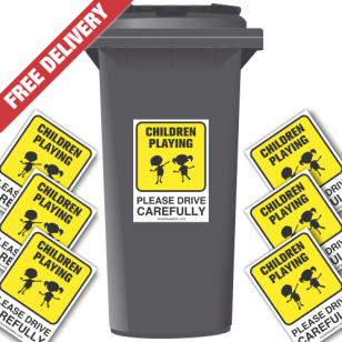 Children Playing Please Drive Slowly Speed Reduction Wheelie Bin Stickers